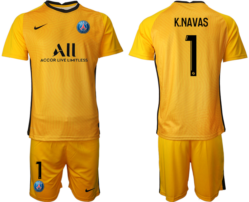 Men 2021 Paris Saint Germain yellow goalkeeper 1 soccer jerseys